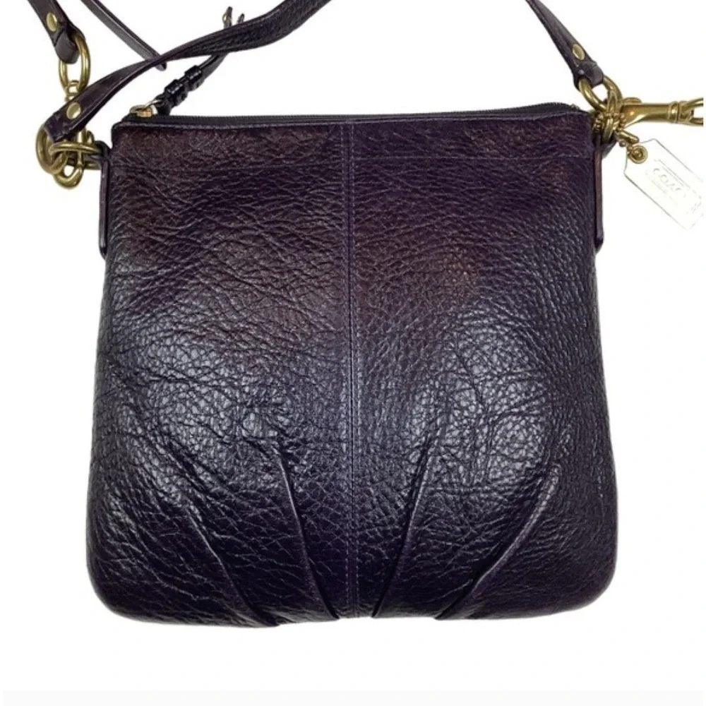 Coach Dark‎ Purple Leather Crossbody Bag Adjustable Strap Purse - Picture 3 of 8